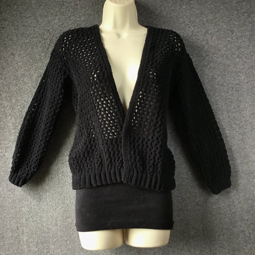 Art Class Open Knit Cardigan Sz L 3/4 Sleeve Black
